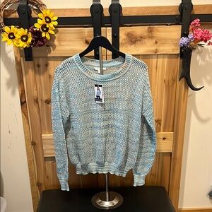 JohnPaulRichard Aqua and White Knit Sweater